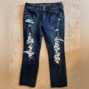 American Eagle 360 Super Super Stretch Women's Distressed Cropped Blue Jeans Sz8